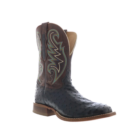 Tony Lama Foster Full Quill Ostrich Made In USA Mens Black Wide Western Boots
