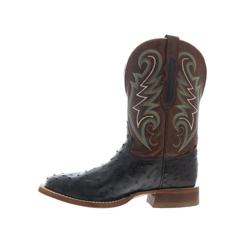 Tony Lama Foster Full Quill Ostrich Made In USA Mens Black Wide Western Boots