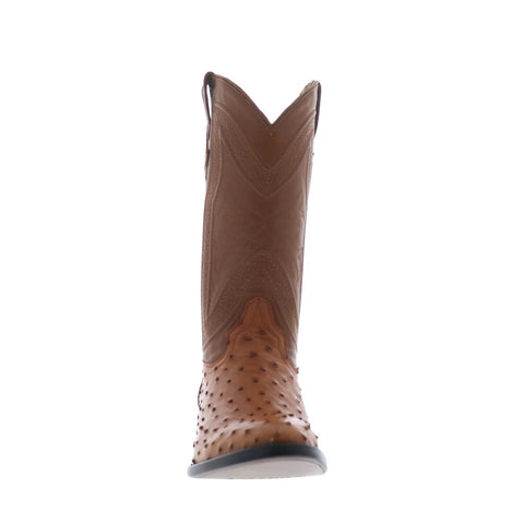 Ferrini Full Quill Ostrich R-Toe 1011102 Mens Brown Cowboy Western Boots