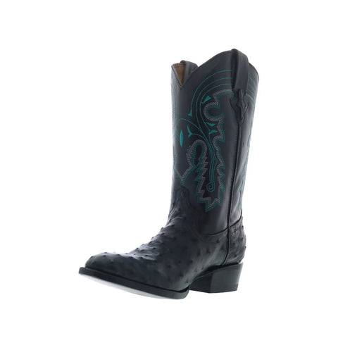 Ferrini Full Quill Ostrich R-Toe 1011104 Mens Black Cowboy Western Boots