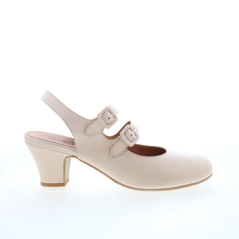 Miz Mooz Francie Womens Beige Leather Hook & Loop Strap Heels Shoes