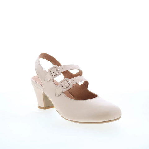 Miz Mooz Francie Womens Beige Leather Hook & Loop Strap Heels Shoes