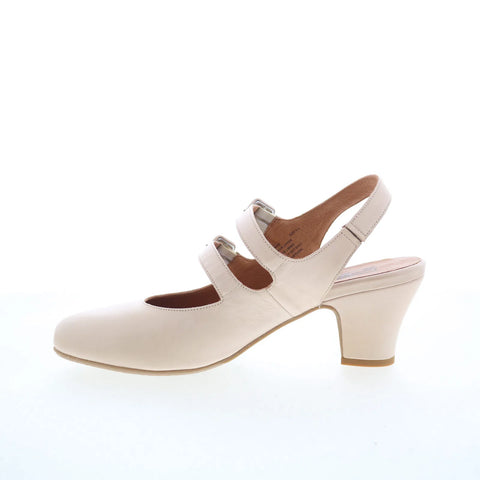 Miz Mooz Francie Womens Beige Leather Hook & Loop Strap Heels Shoes