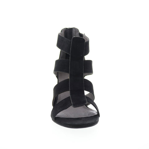 David Tate Francis Womens Black Nubuck Zipper Strap Heels Shoes