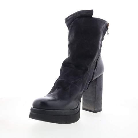 A.S. 98 Frannie Womens Black Leather Zipper Ankle & Booties Boots