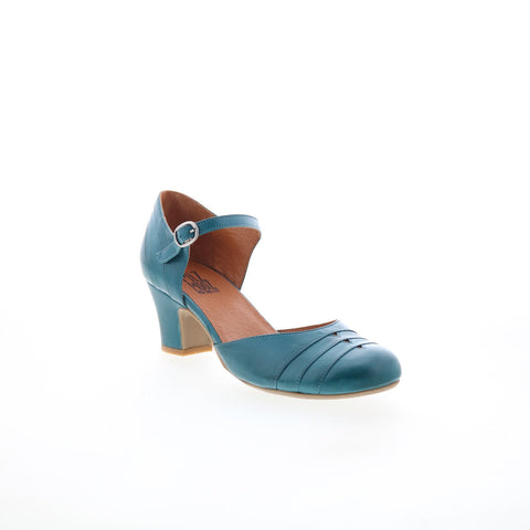 Miz Mooz Frenchy-EU Womens Blue Leather Hook & Loop Pumps Heels Shoes