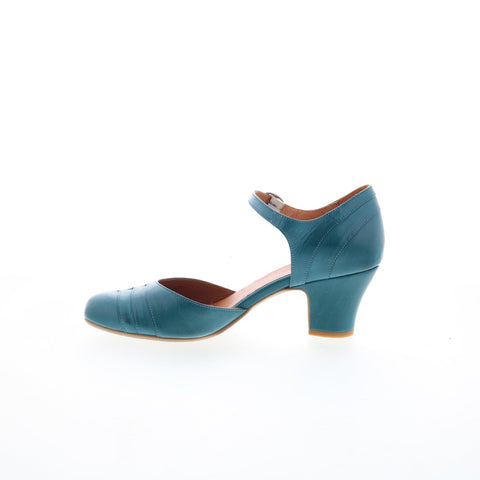 Miz Mooz Frenchy-EU Womens Blue Leather Hook & Loop Pumps Heels Shoes