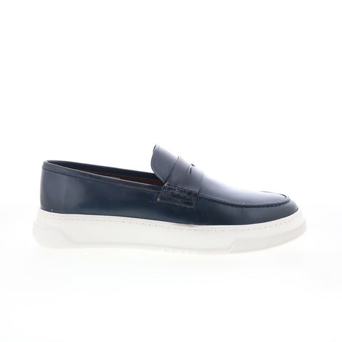 Studio Belvedere Frey Mens Blue Leather Loafers & Slip Ons Penny Shoes