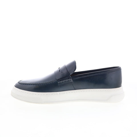 Studio Belvedere Frey Mens Blue Leather Loafers & Slip Ons Penny Shoes