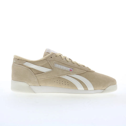 Reebok F/S LO Womens Beige Suede Lace Up Lifestyle Sneakers Shoes