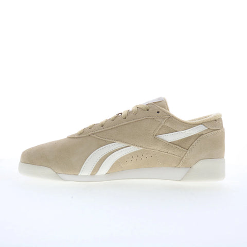 Reebok F/S LO Womens Beige Suede Lace Up Lifestyle Sneakers Shoes