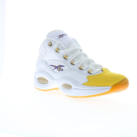 Reebok Question Mid Mens White Leather Lace Up Athletic Basketball Shoes