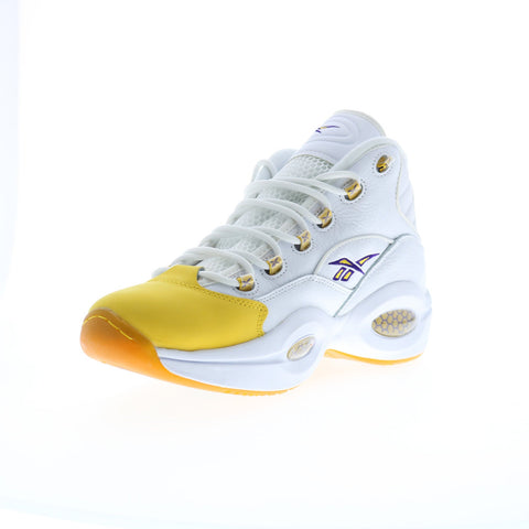 Reebok Question Mid Mens White Leather Lace Up Athletic Basketball Shoes