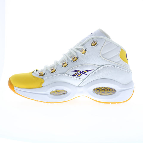 Reebok Question Mid Mens White Leather Lace Up Athletic Basketball Shoes