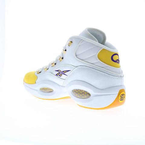 Reebok Question Mid Mens White Leather Lace Up Athletic Basketball Shoes