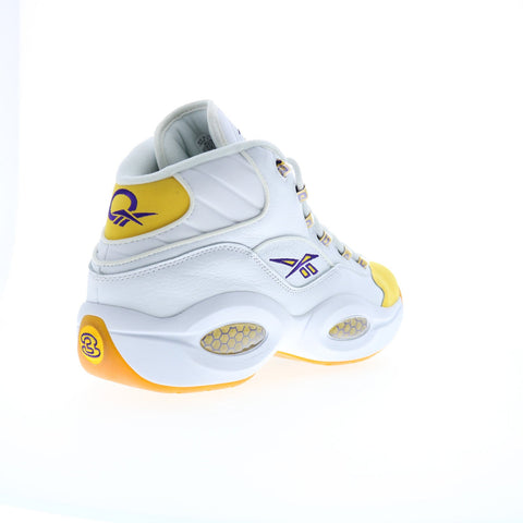 Reebok Question Mid Mens White Leather Lace Up Athletic Basketball Shoes