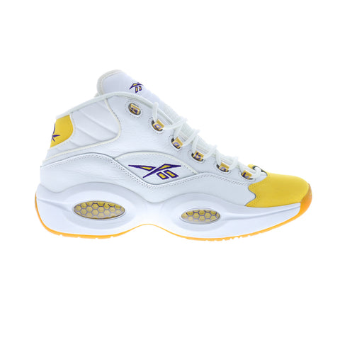 Reebok Question Mid Mens White Leather Lace Up Athletic Basketball Shoes