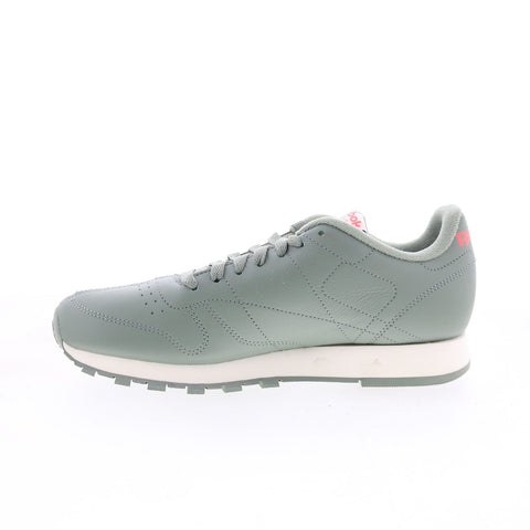 Reebok Classic Leather Mens Green Leather Lifestyle Sneakers Shoes