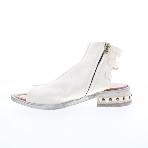 A.S. 98 Gage Womens White Leather Zipper Heeled Sandals Shoes