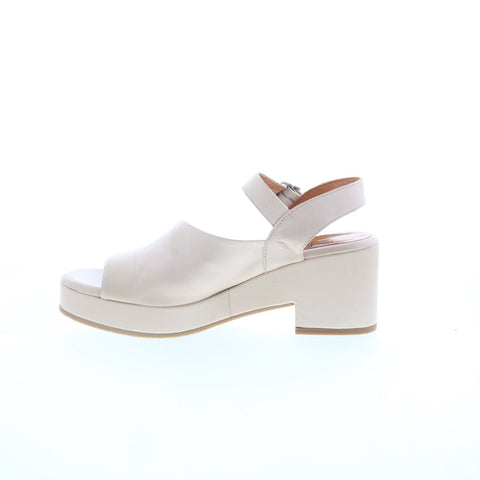 Miz Mooz Gaia Womens Beige Leather Hook & Loop Heeled Sandals Shoes