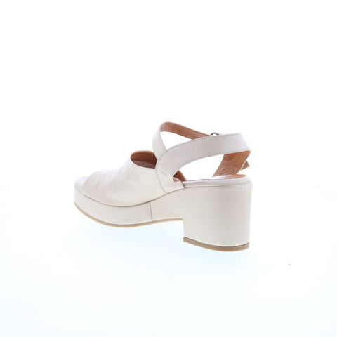 Miz Mooz Gaia Womens Beige Leather Hook & Loop Heeled Sandals Shoes