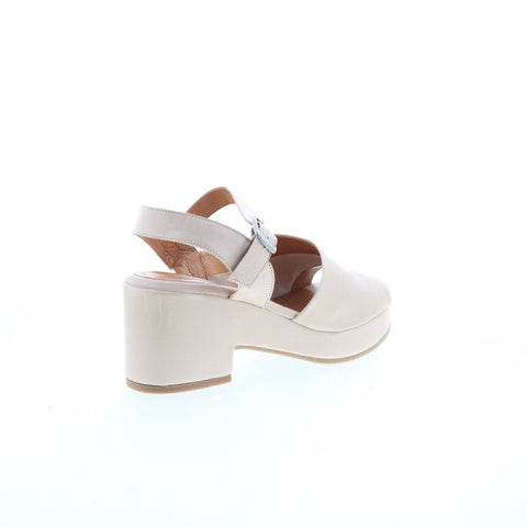 Miz Mooz Gaia Womens Beige Leather Hook & Loop Heeled Sandals Shoes