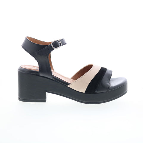 Miz Mooz Gala Womens Black Leather Hook & Loop Heeled Sandals Shoes