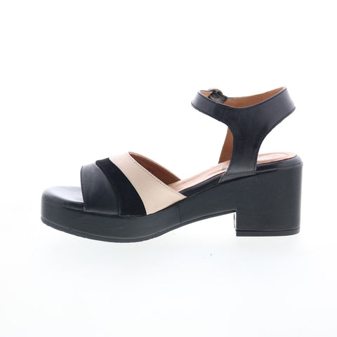 Miz Mooz Gala Womens Black Leather Hook & Loop Heeled Sandals Shoes