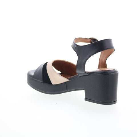 Miz Mooz Gala Womens Black Leather Hook & Loop Heeled Sandals Shoes