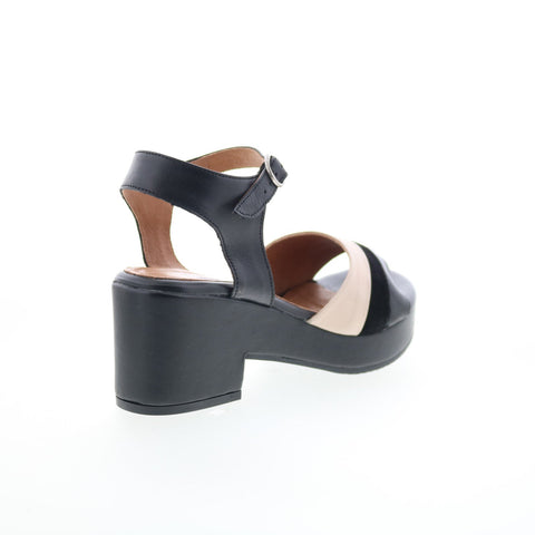 Miz Mooz Gala Womens Black Leather Hook & Loop Heeled Sandals Shoes