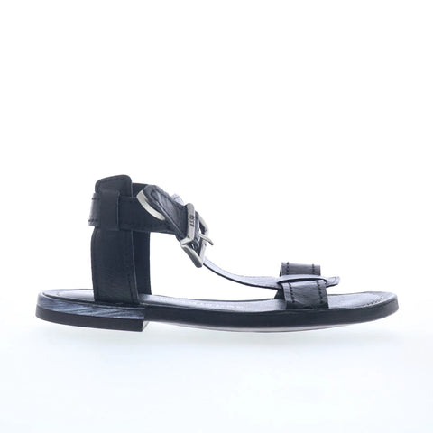 A.S. 98 Gifford Womens Black Leather Hook & Loop Strap Sandals Shoes