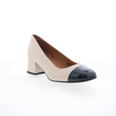 Miz Mooz Gilda Womens Beige Leather Slip On Pumps Heels Shoes