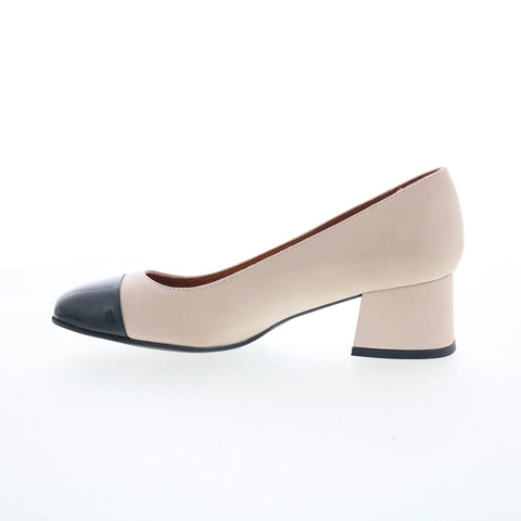 Miz Mooz Gilda Womens Beige Leather Slip On Pumps Heels Shoes