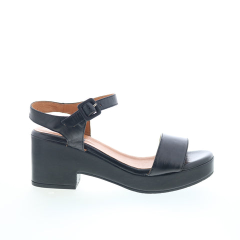 Miz Mooz Gillie Womens Black Leather Hook & Loop Heeled Sandals Shoes
