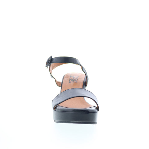 Miz Mooz Gillie Womens Black Leather Hook & Loop Heeled Sandals Shoes