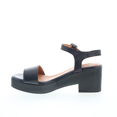 Miz Mooz Gillie Womens Black Leather Hook & Loop Heeled Sandals Shoes