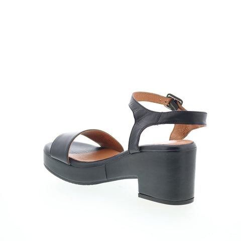 Miz Mooz Gillie Womens Black Leather Hook & Loop Heeled Sandals Shoes