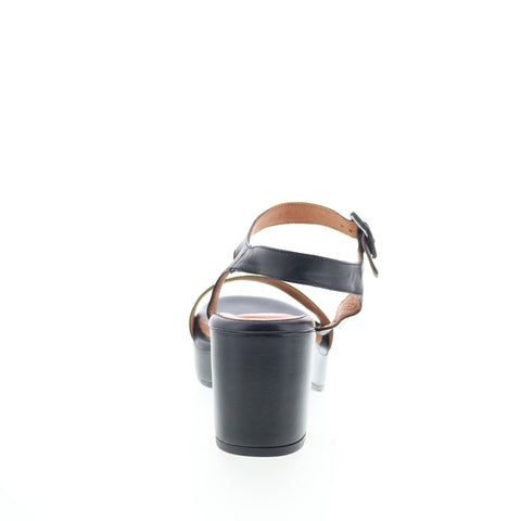 Miz Mooz Gillie Womens Black Leather Hook & Loop Heeled Sandals Shoes