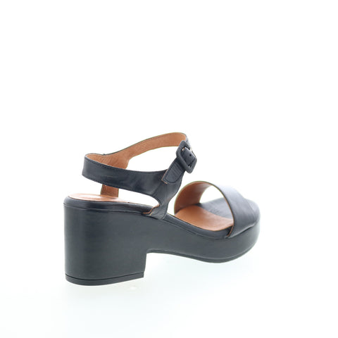 Miz Mooz Gillie Womens Black Leather Hook & Loop Heeled Sandals Shoes