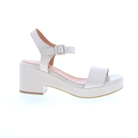 Miz Mooz Gillie Womens Beige Leather Hook & Loop Heeled Sandals Shoes