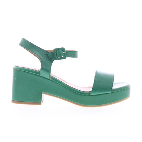 Miz Mooz Gillie Womens Green Leather Hook & Loop Heeled Sandals Shoes