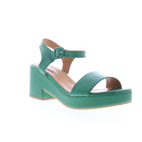 Miz Mooz Gillie Womens Green Leather Hook & Loop Heeled Sandals Shoes