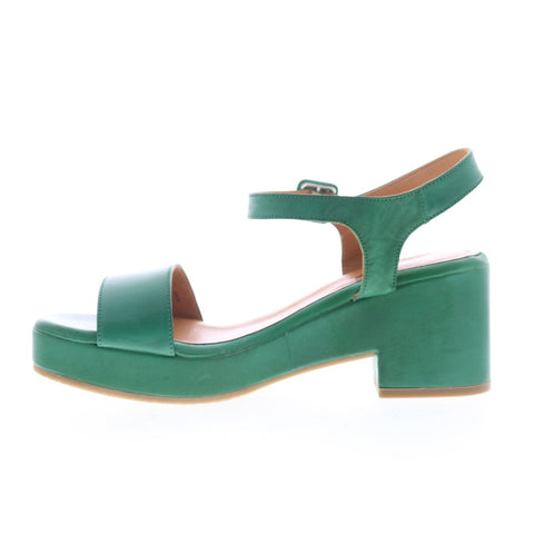 Miz Mooz Gillie Womens Green Leather Hook & Loop Heeled Sandals Shoes