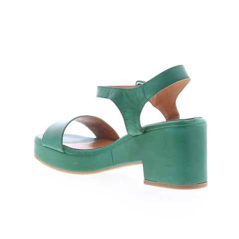 Miz Mooz Gillie Womens Green Leather Hook & Loop Heeled Sandals Shoes