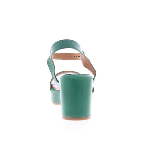 Miz Mooz Gillie Womens Green Leather Hook & Loop Heeled Sandals Shoes
