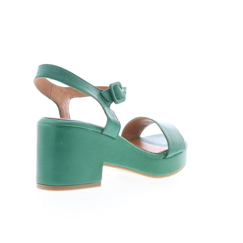 Miz Mooz Gillie Womens Green Leather Hook & Loop Heeled Sandals Shoes