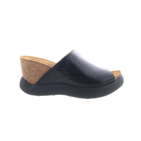 Fly London Gino GINO966FLY-000 Womens Black Leather Slides Sandals Shoes