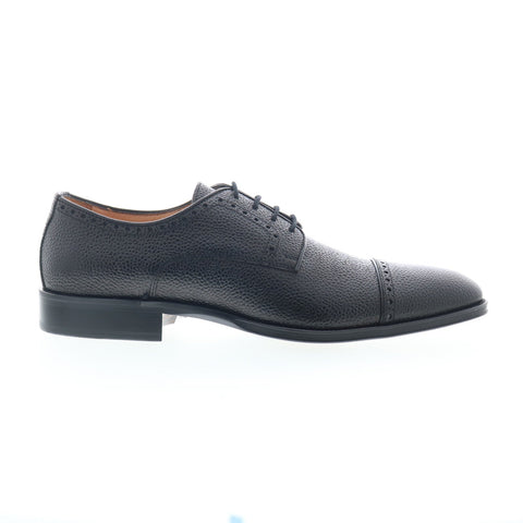 Zelli Italia Giovanni Pebble Grain Cap Toe Mens Black Oxfords Cap Toe Shoes