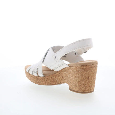 Clarks Giselle Ivy 26178028 Womens White Leather Strap Wedges Sandals Shoes