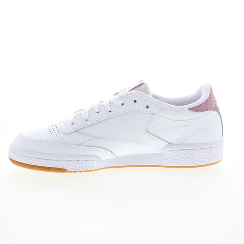 Reebok Club C 85 Womens White Leather Lace Up Lifestyle Sneakers Shoes
